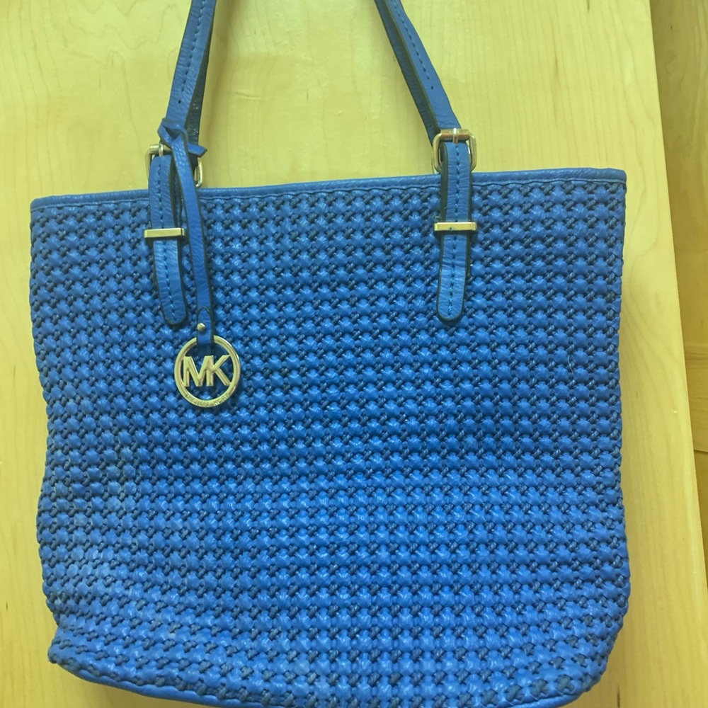 Michael Kors Blue Woven Tote Bag